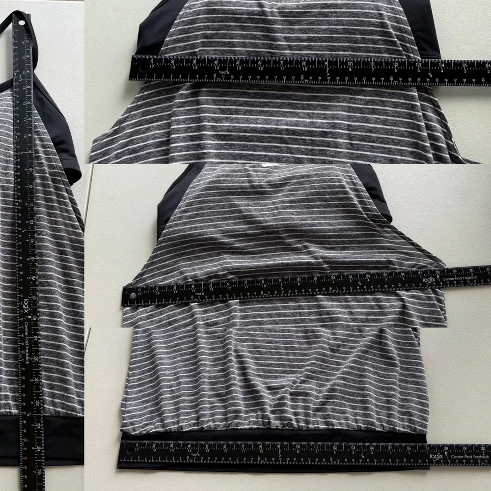 Nike Women L Grey Black Heather Stripe Layered Sport T-Back Tankini Top NESS8216